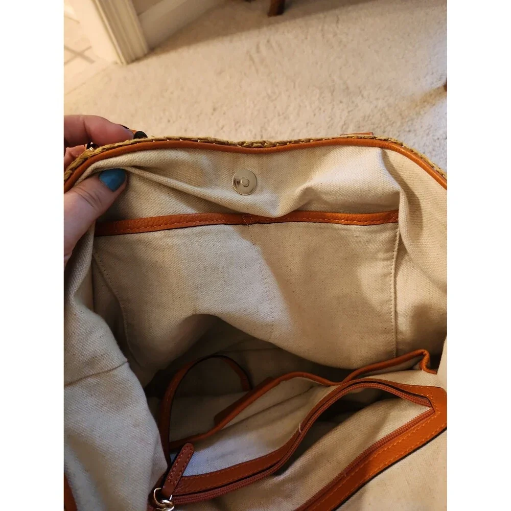 Michael Kors Brown Rattan Woven Tote Bag w/ Orange Straps